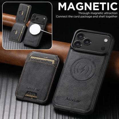 Suteni M5 Magnetic Card Bag MagSafe Cowhide Texture Leather Phone Case, For iPhone 17 Pro Max, For iPhone 17 Pro, For iPhone 17, For iPhone Air, For iPhone 16 Pro Max, For iPhone 16 Pro, For iPhone 16 Plus, For iPhone 16, For iPhone 15 Pro Max         ...