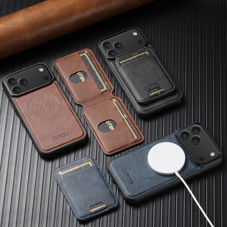Suteni M5 Magnetic Card Bag MagSafe Cowhide Texture Leather Phone Case, For iPhone 17 Pro Max, For iPhone 17 Pro, For iPhone 17, For iPhone Air, For iPhone 16 Pro Max, For iPhone 16 Pro, For iPhone 16 Plus, For iPhone 16, For iPhone 15 Pro Max         ...