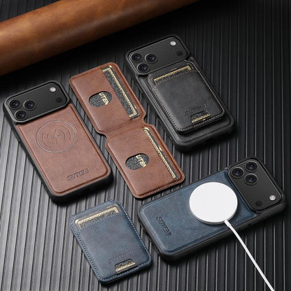 Suteni M5 Magnetic Card Bag MagSafe Cowhide Texture Leather Phone Case, For iPhone 17 Pro Max, For iPhone 17 Pro, For iPhone 17, For iPhone Air, For iPhone 16 Pro Max, For iPhone 16 Pro, For iPhone 16 Plus, For iPhone 16, For iPhone 15 Pro Max         ...