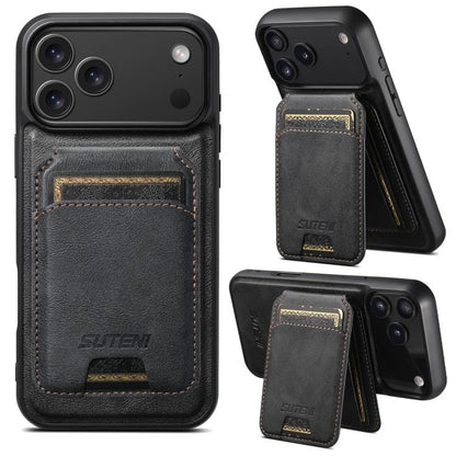 Suteni M5 Magnetic Card Bag MagSafe Cowhide Texture Leather Phone Case, For iPhone 18, For iPhone 18 Pro, For iPhone 18 Pro Max, For iPhone 17 Pro Max, For iPhone 17 Pro, For iPhone 17, For iPhone Air, For iPhone 16 Pro Max, For iPhone 16 Pro          ...