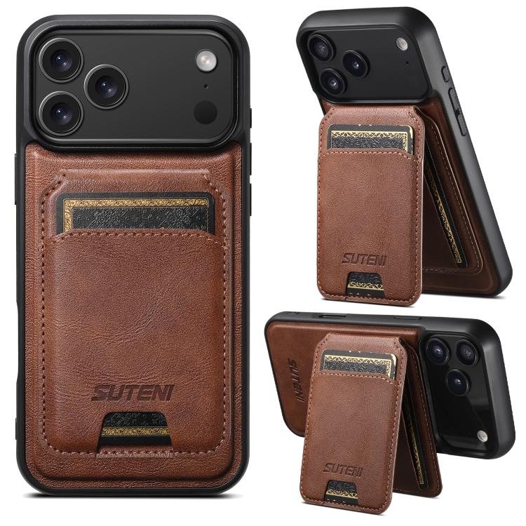 Suteni M5 Magnetic Card Bag MagSafe Cowhide Texture Leather Phone Case, For iPhone 18, For iPhone 18 Pro, For iPhone 18 Pro Max, For iPhone 17 Pro Max, For iPhone 17 Pro, For iPhone 17, For iPhone Air, For iPhone 16 Pro Max, For iPhone 16 Pro          ...