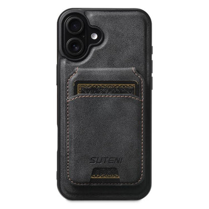 Suteni M5 Magnetic Card Bag MagSafe Cowhide Texture Leather Phone Case, For iPhone 18, For iPhone 18 Pro, For iPhone 18 Pro Max, For iPhone 17 Pro Max, For iPhone 17 Pro, For iPhone 17, For iPhone Air, For iPhone 16 Pro Max, For iPhone 16 Pro          ...