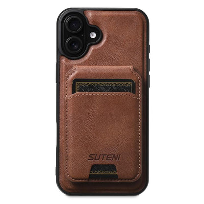 Suteni M5 Magnetic Card Bag MagSafe Cowhide Texture Leather Phone Case, For iPhone 18, For iPhone 18 Pro, For iPhone 18 Pro Max, For iPhone 17 Pro Max, For iPhone 17 Pro, For iPhone 17, For iPhone Air, For iPhone 16 Pro Max, For iPhone 16 Pro          ...