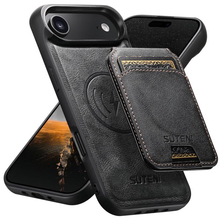 Suteni M5 Magnetic Card Bag MagSafe Cowhide Texture Leather Phone Case, For iPhone 18, For iPhone 18 Pro, For iPhone 18 Pro Max, For iPhone 17 Pro Max, For iPhone 17 Pro, For iPhone 17, For iPhone Air, For iPhone 16 Pro Max, For iPhone 16 Pro          ...