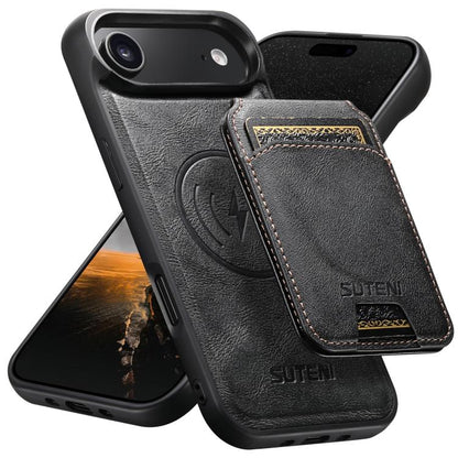 Suteni M5 Magnetic Card Bag MagSafe Cowhide Texture Leather Phone Case, For iPhone 18, For iPhone 18 Pro, For iPhone 18 Pro Max, For iPhone 17 Pro Max, For iPhone 17 Pro, For iPhone 17, For iPhone Air, For iPhone 16 Pro Max, For iPhone 16 Pro          ...
