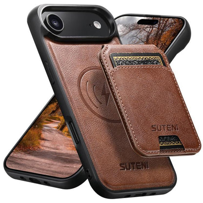 Suteni M5 Magnetic Card Bag MagSafe Cowhide Texture Leather Phone Case, For iPhone 18, For iPhone 18 Pro, For iPhone 18 Pro Max, For iPhone 17 Pro Max, For iPhone 17 Pro, For iPhone 17, For iPhone Air, For iPhone 16 Pro Max, For iPhone 16 Pro          ...