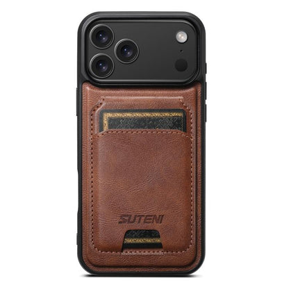 Suteni M5 Magnetic Card Bag MagSafe Cowhide Texture Leather Phone Case, For iPhone 18, For iPhone 18 Pro, For iPhone 18 Pro Max, For iPhone 17 Pro Max, For iPhone 17 Pro, For iPhone 17, For iPhone Air, For iPhone 16 Pro Max, For iPhone 16 Pro          ...