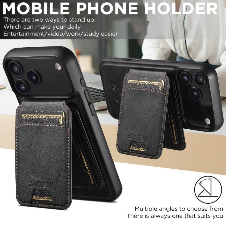 Suteni M5 Magnetic Card Bag MagSafe Cowhide Texture Leather Phone Case, For iPhone 18, For iPhone 18 Pro, For iPhone 18 Pro Max, For iPhone 17 Pro Max, For iPhone 17 Pro, For iPhone 17, For iPhone Air, For iPhone 16 Pro Max, For iPhone 16 Pro          ...