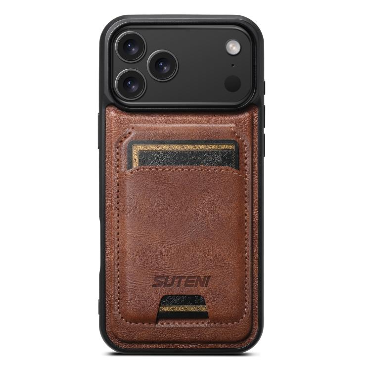 Suteni M5 Magnetic Card Bag MagSafe Cowhide Texture Leather Phone Case, For iPhone 18, For iPhone 18 Pro, For iPhone 18 Pro Max, For iPhone 17 Pro Max, For iPhone 17 Pro, For iPhone 17, For iPhone Air, For iPhone 16 Pro Max, For iPhone 16 Pro          ...