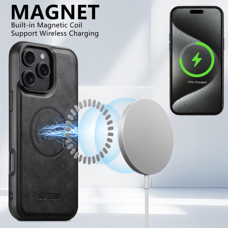 Suteni G5 Cowhide Leather MagSafe Magnetic Phone Case, For iPhone 17 Pro Max, For iPhone 17 Pro, For iPhone 17, For iPhone Air, For iPhone 16 Pro Max, For iPhone 16 Pro, For iPhone 16 Plus, For iPhone 16, For iPhone 15 Pro Max, For iPhone 15 Pro       ...