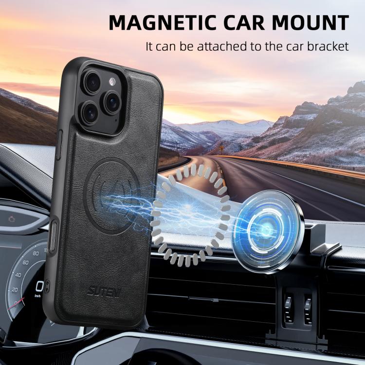 Suteni G5 Cowhide Leather MagSafe Magnetic Phone Case, For iPhone 17 Pro Max, For iPhone 17 Pro, For iPhone 17, For iPhone Air, For iPhone 16 Pro Max, For iPhone 16 Pro, For iPhone 16 Plus, For iPhone 16, For iPhone 15 Pro Max, For iPhone 15 Pro       ...