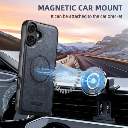 Suteni G5 Cowhide Leather MagSafe Magnetic Phone Case, For iPhone 18, For iPhone 18 Pro, For iPhone 18 Pro Max, For iPhone 17 Pro Max, For iPhone 17 Pro, For iPhone 17, For iPhone Air, For iPhone 16 Pro Max, For iPhone 16 Pro, For iPhone 16 Plus       ...