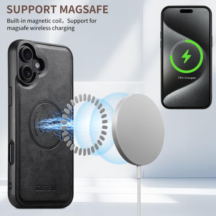 Suteni G5 Cowhide Leather MagSafe Magnetic Phone Case, For iPhone 18, For iPhone 18 Pro, For iPhone 18 Pro Max, For iPhone 17 Pro Max, For iPhone 17 Pro, For iPhone 17, For iPhone Air, For iPhone 16 Pro Max, For iPhone 16 Pro, For iPhone 16 Plus       ...
