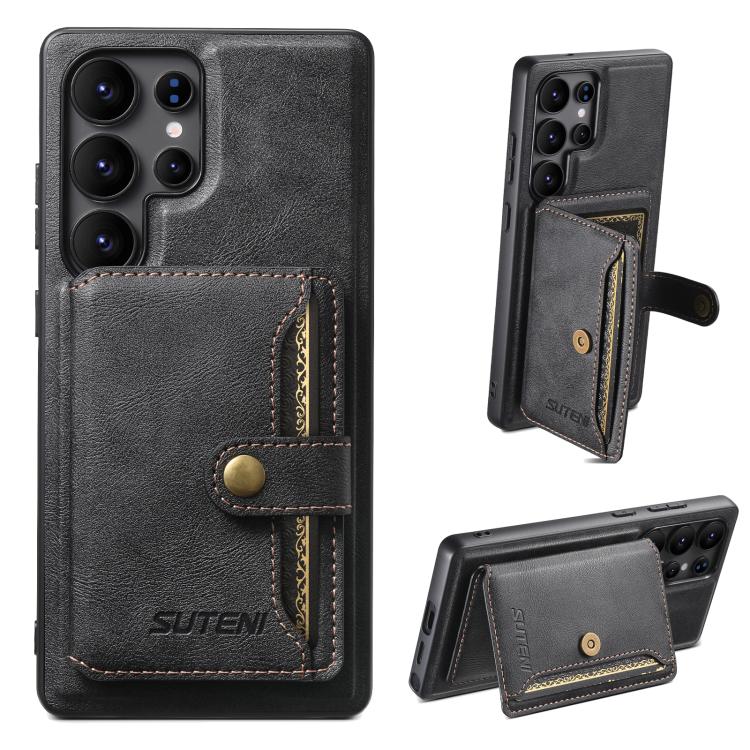 Suteni M4 Magnetic Card Bag MagSafe Leather Phone Case, For Samsung Galaxy S26 Ultra 5G, For Samsung Galaxy S25 Ultra 5G, For Samsung Galaxy S24 Ultra 5G, For Samsung Galaxy S23 Ultra 5G, For Samsung Galaxy S22 Ultra 5G