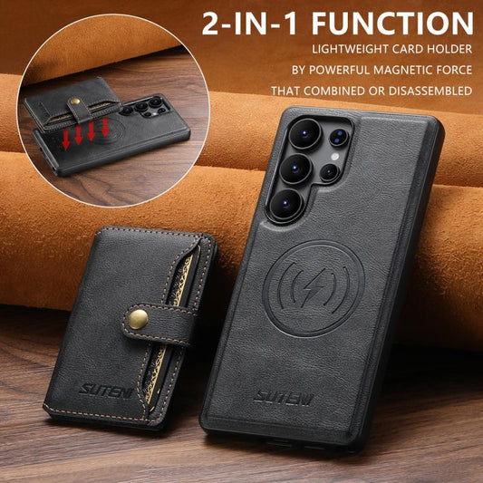 Suteni M4 Magnetic Card Bag MagSafe Leather Phone Case, For Samsung Galaxy S26 Ultra 5G, For Samsung Galaxy S25 Ultra 5G, For Samsung Galaxy S24 Ultra 5G, For Samsung Galaxy S23 Ultra 5G, For Samsung Galaxy S22 Ultra 5G