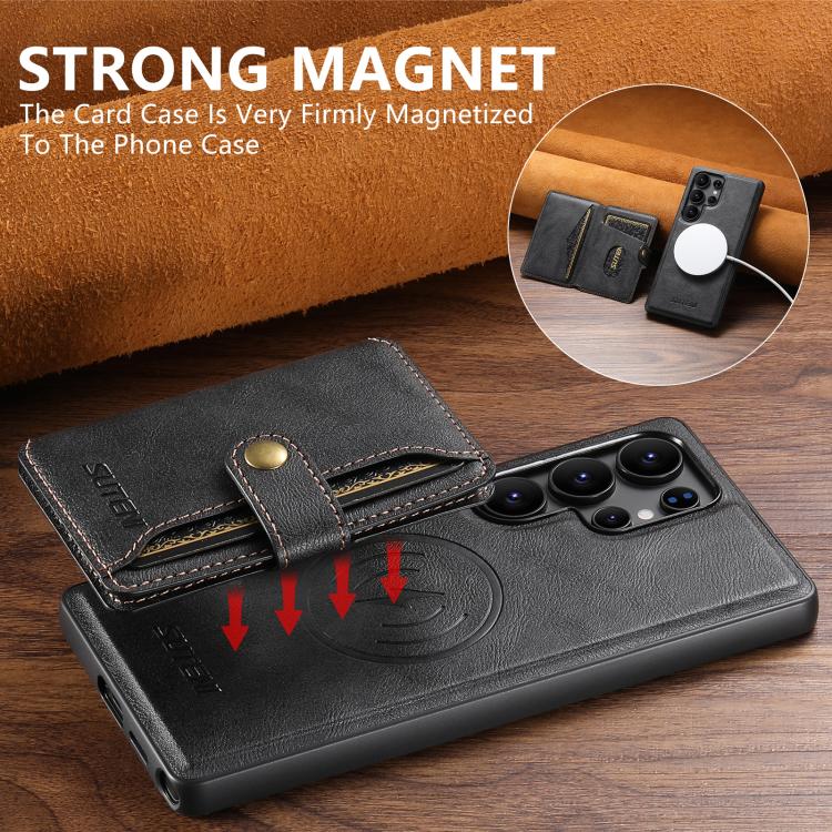 Suteni M4 Magnetic Card Bag MagSafe Leather Phone Case, For Samsung Galaxy S26 Ultra 5G, For Samsung Galaxy S25 Ultra 5G, For Samsung Galaxy S24 Ultra 5G, For Samsung Galaxy S23 Ultra 5G, For Samsung Galaxy S22 Ultra 5G