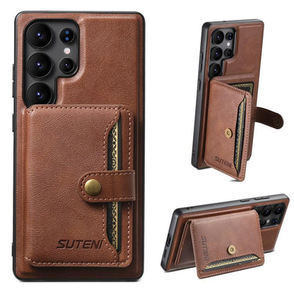 Suteni M4 Magnetic Card Bag MagSafe Leather Phone Case, For Samsung Galaxy S26 Ultra 5G, For Samsung Galaxy S25 Ultra 5G, For Samsung Galaxy S24 Ultra 5G, For Samsung Galaxy S23 Ultra 5G, For Samsung Galaxy S22 Ultra 5G