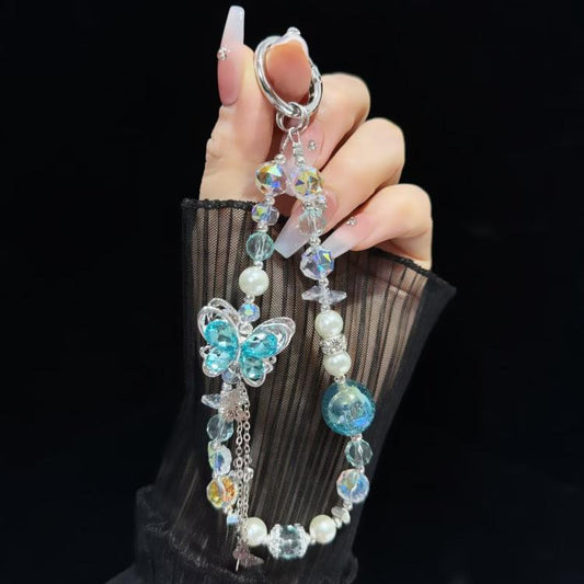 Alloy Rhinestone Butterfly Phone Chain