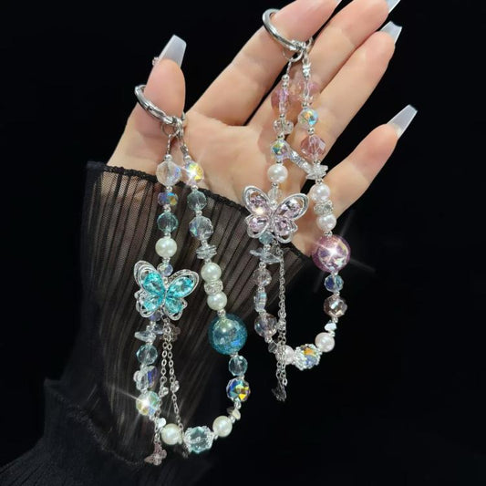 Alloy Rhinestone Butterfly Phone Chain
