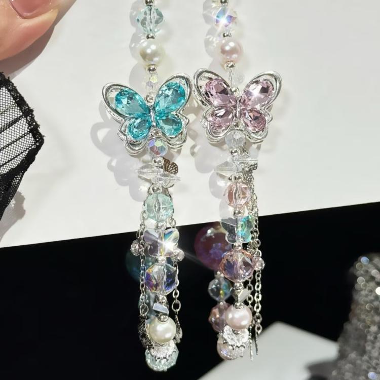 Alloy Rhinestone Butterfly Phone Chain