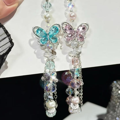 Alloy Rhinestone Butterfly Phone Chain