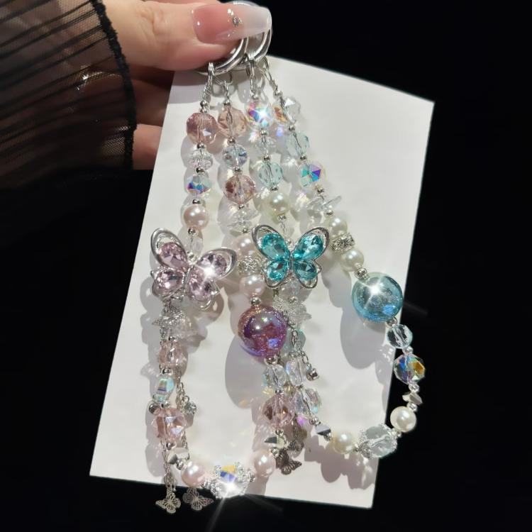 Alloy Rhinestone Butterfly Phone Chain