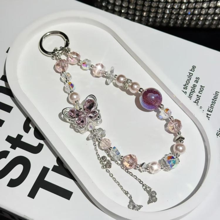 Alloy Rhinestone Butterfly Phone Chain