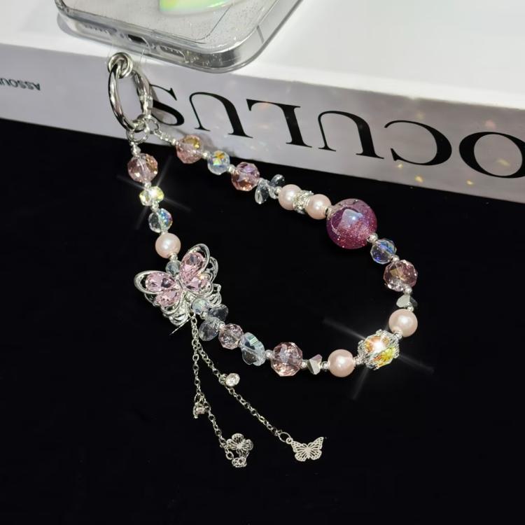 Alloy Rhinestone Butterfly Phone Chain