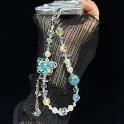 Alloy Rhinestone Butterfly Phone Chain