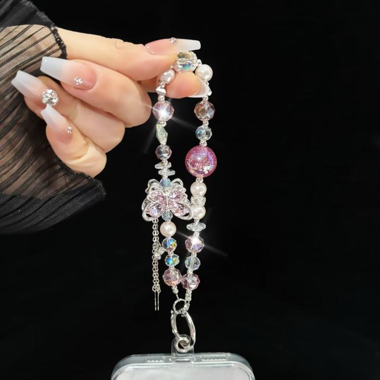 Alloy Rhinestone Butterfly Phone Chain