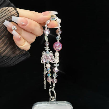 Alloy Rhinestone Butterfly Phone Chain