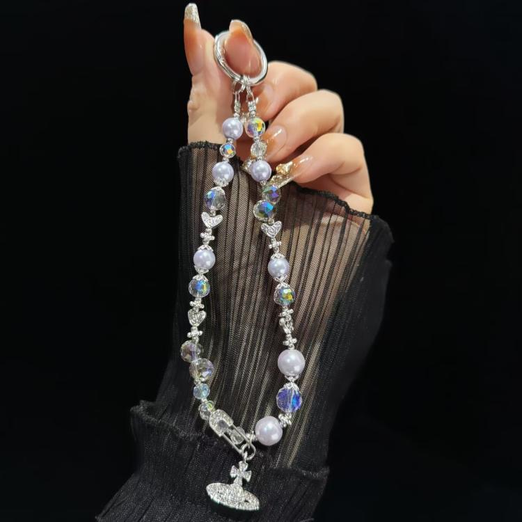 Crystal Pearl Alloy Saturn Phone Chain