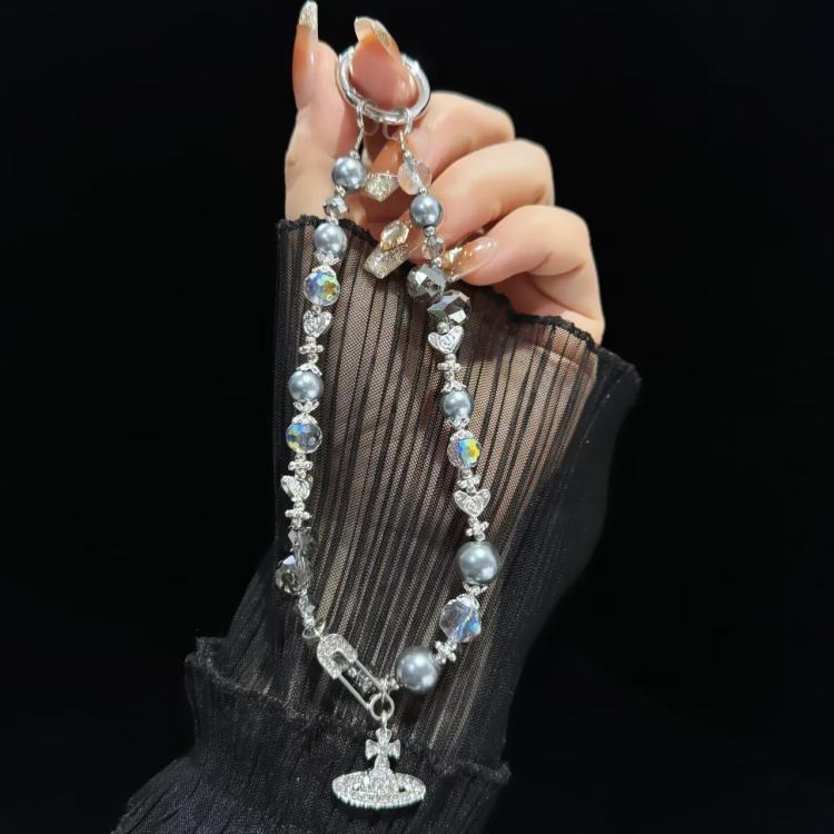 Crystal Pearl Alloy Saturn Phone Chain