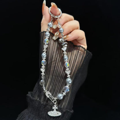 Crystal Pearl Alloy Saturn Phone Chain