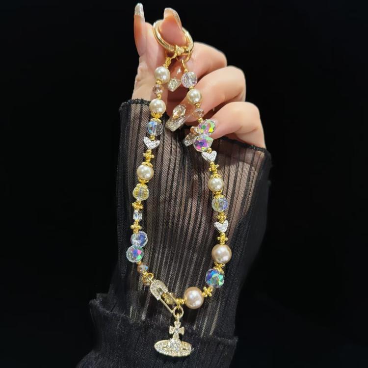 Crystal Pearl Alloy Saturn Phone Chain