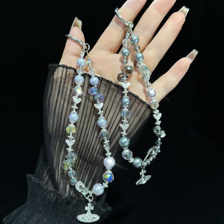 Crystal Pearl Alloy Saturn Phone Chain