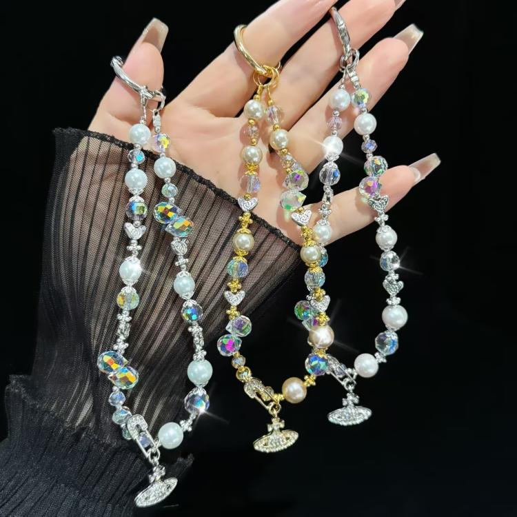 Crystal Pearl Alloy Saturn Phone Chain