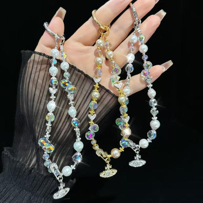 Crystal Pearl Alloy Saturn Phone Chain