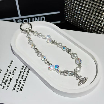 Crystal Pearl Alloy Saturn Phone Chain