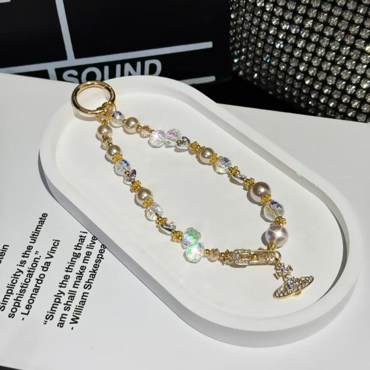 Crystal Pearl Alloy Saturn Phone Chain