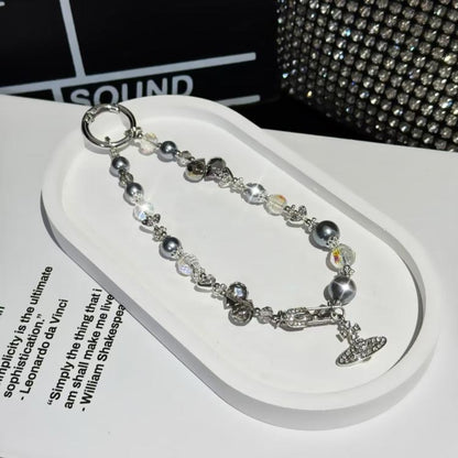Crystal Pearl Alloy Saturn Phone Chain