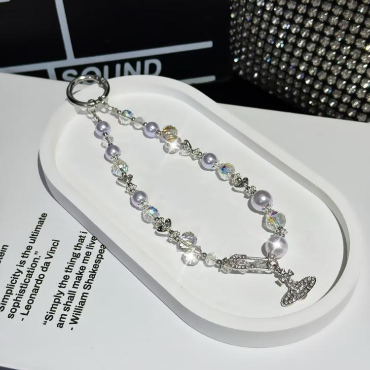 Crystal Pearl Alloy Saturn Phone Chain