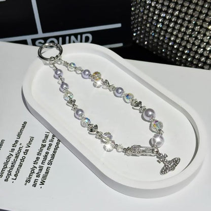 Crystal Pearl Alloy Saturn Phone Chain