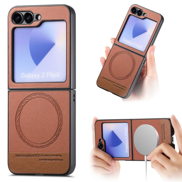Twill Fabric Leather Skin Magnetic Back Phone Case, For Galaxy Z Flip8 5G, For Galaxy Z Flip7 5G, For Galaxy Z Flip6, For Galaxy Z Flip5, For Galaxy Z Flip4, For Galaxy Z Flip3 5G