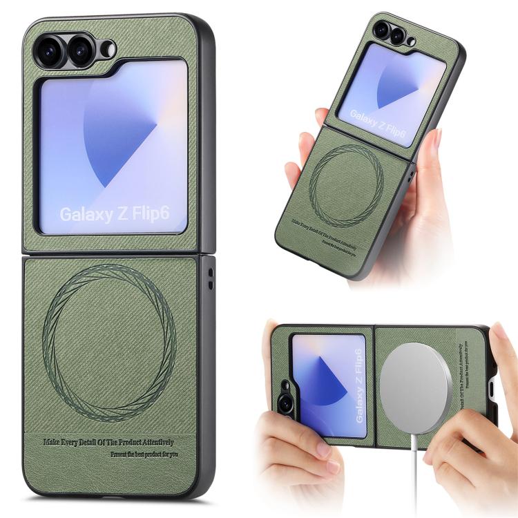 Twill Fabric Leather Skin Magnetic Back Phone Case, For Galaxy Z Flip8 5G, For Galaxy Z Flip7 5G, For Galaxy Z Flip6, For Galaxy Z Flip5, For Galaxy Z Flip4, For Galaxy Z Flip3 5G