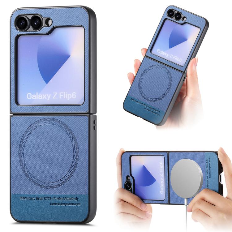 Twill Fabric Leather Skin Magnetic Back Phone Case, For Galaxy Z Flip8 5G, For Galaxy Z Flip7 5G, For Galaxy Z Flip6, For Galaxy Z Flip5, For Galaxy Z Flip4, For Galaxy Z Flip3 5G