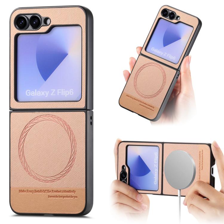 Twill Fabric Leather Skin Magnetic Back Phone Case, For Galaxy Z Flip8 5G, For Galaxy Z Flip7 5G, For Galaxy Z Flip6, For Galaxy Z Flip5, For Galaxy Z Flip4, For Galaxy Z Flip3 5G