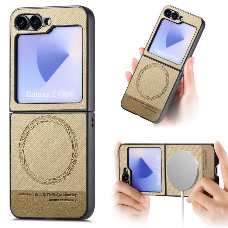 Twill Fabric Leather Skin Magnetic Back Phone Case, For Galaxy Z Flip8 5G, For Galaxy Z Flip7 5G, For Galaxy Z Flip6, For Galaxy Z Flip5, For Galaxy Z Flip4, For Galaxy Z Flip3 5G