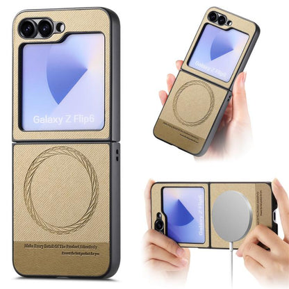Twill Fabric Leather Skin Magnetic Back Phone Case, For Galaxy Z Flip8 5G, For Galaxy Z Flip7 5G, For Galaxy Z Flip6, For Galaxy Z Flip5, For Galaxy Z Flip4, For Galaxy Z Flip3 5G