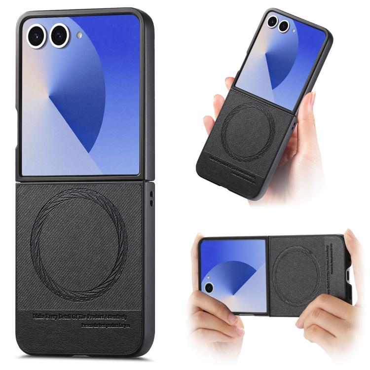 Twill Fabric Leather Skin Magnetic Back Phone Case, For Galaxy Z Flip8 5G, For Galaxy Z Flip7 5G, For Galaxy Z Flip6, For Galaxy Z Flip5, For Galaxy Z Flip4, For Galaxy Z Flip3 5G
